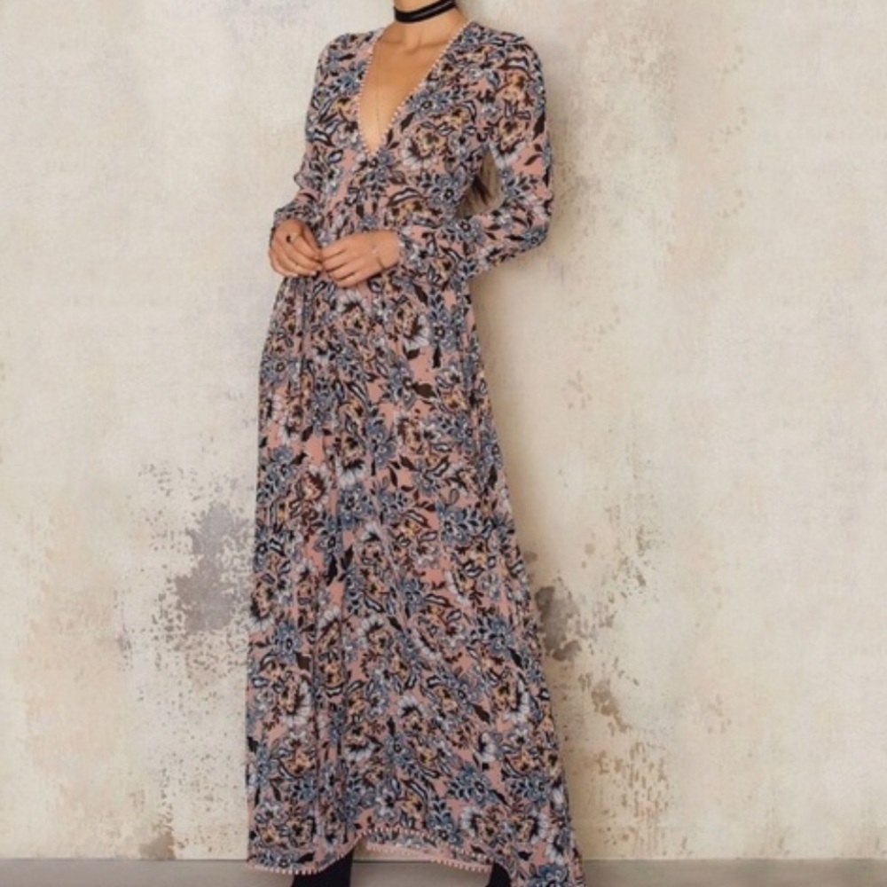 For Love & Lemons Pink Floral Maxi Dress